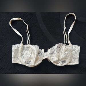 Dior Vintage  Ivory Lace Underwire Bustier Bra with Satin Panels  SIZE: 36C